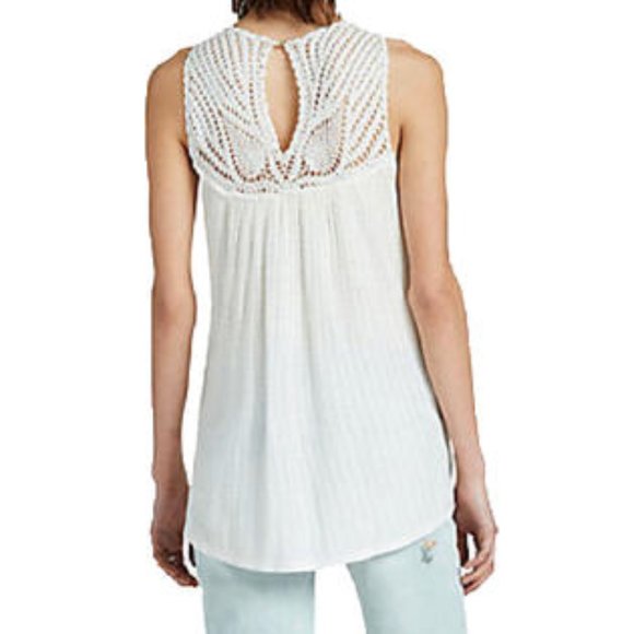 NWT Lucky Brand Crochet Yoke Tank, White, Small - Picture 2 of 10